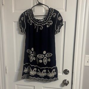 Elegant Navy Blue Embroidered Dress